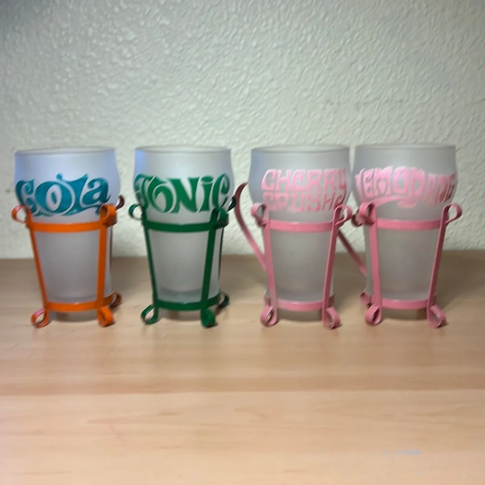Vintage Set of 4 Soda Mug Glasses Metal Handle 1960’s Mid Century Fountain Shop - Picture 1 of 6